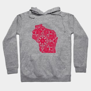 Red Wisconsin State Gift Mandala Yoga WI Art Hoodie